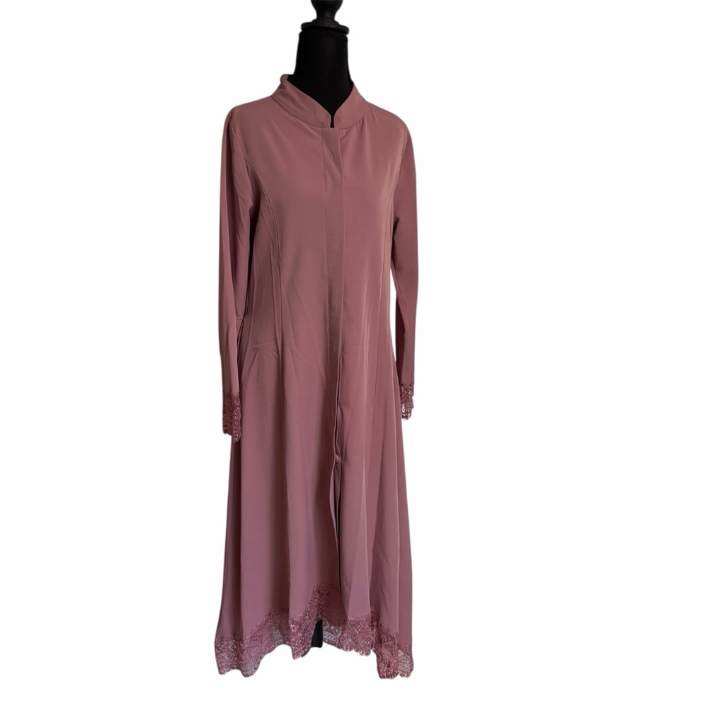 Women’s Elegant Pink Lace Trim Dress